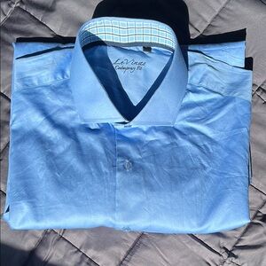 Le Vinas Blue Long Sleeve Dress Shirt Contemporary Fit 17-17.5